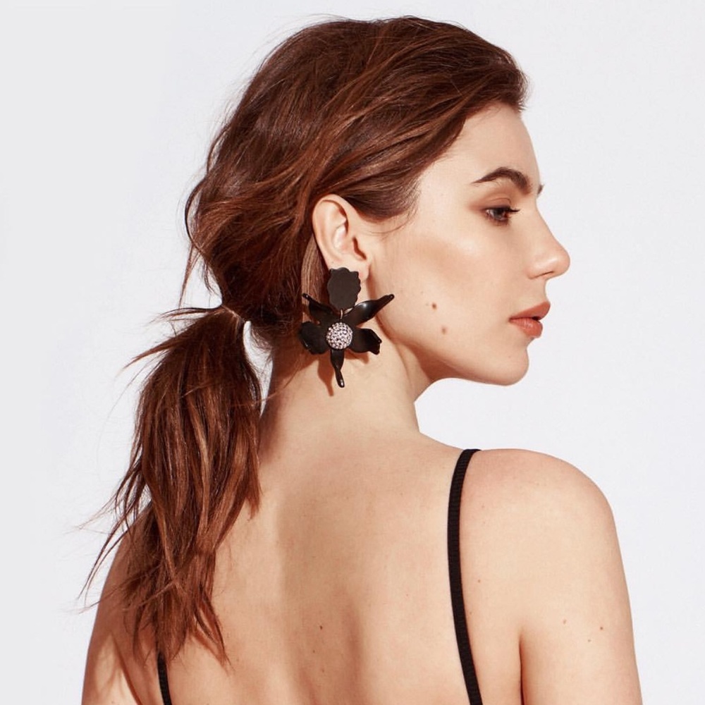 Lele Sadoughi Jet Crystal Lily Earrings